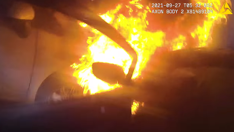 WATCH: Cookeville police officer pulls driver out from burning car early Monday morning