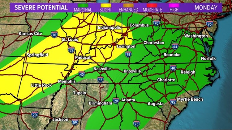 Strong storms possible Monday and Tuesday across East Tennessee