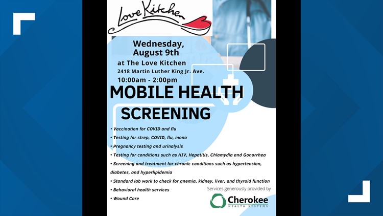 The Love Kitchen to host free health clinic with Cherokee Health Systems on Aug. 9 The Love Kitchen to host free health clinic with Cherokee Health Systems on Aug. 9