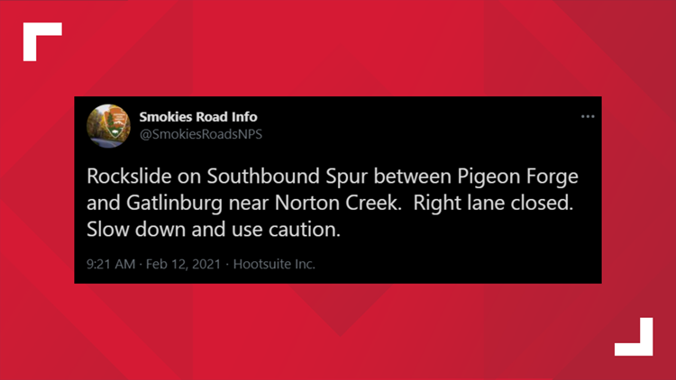 Officials: Rockslide reported on southbound Spur between Pigeon Forge, Gatlinburg Officials: Rockslide reported on southbound Spur between Pigeon Forge, Gatlinburg