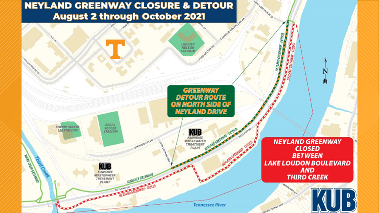 Part of Neyland Greenway to be closed near wastewater treatment plant starting Aug. 2