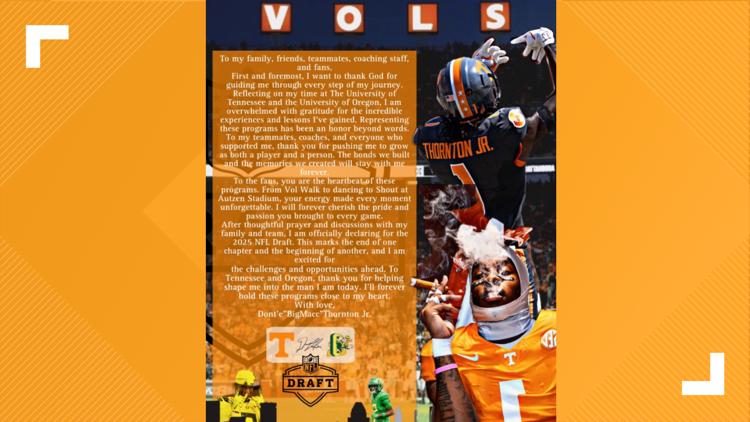 Vols WR Donte Thornton Jr. declares for 2025 NFL Draft