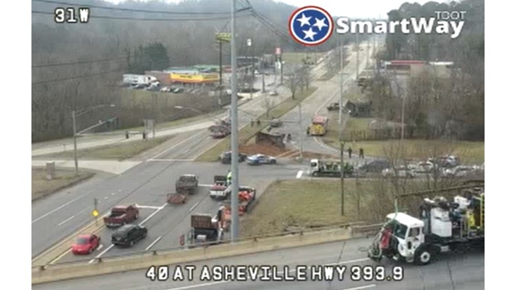 Westbound Asheville Highway closed at I-40 ramp in East Knoxville after dump truck keels over