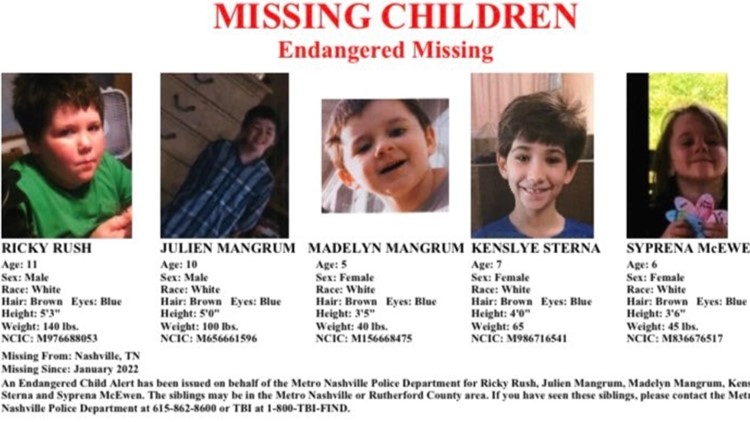 TBI: Endangered child alert issued for five young siblings missing from Nashville, last seen in January