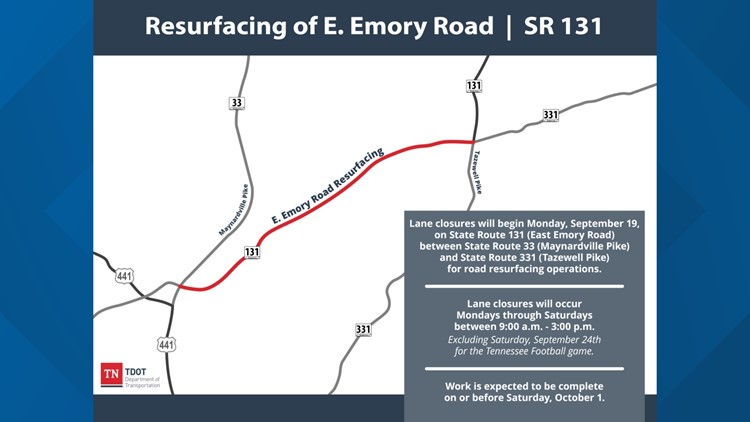 TDOT: Lane closures planned for East Emory Road starting Monday TDOT: Lane closures planned for East Emory Road starting Monday