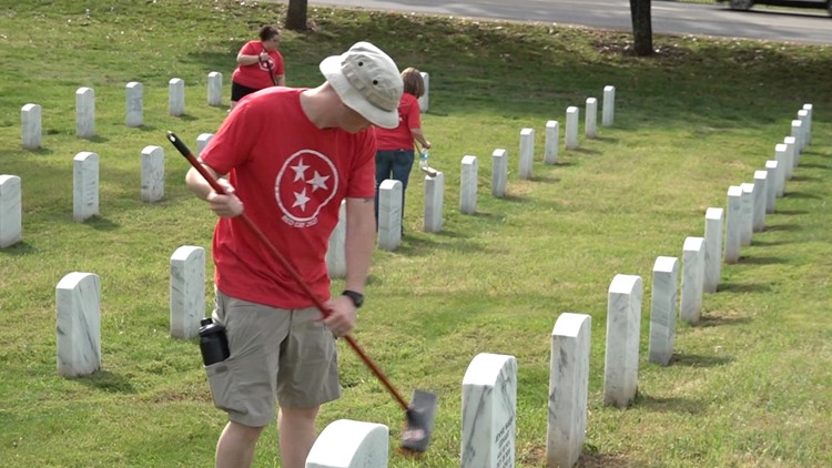 Groups gather to clean veteran headstones at East TN State Veterans Cemetery