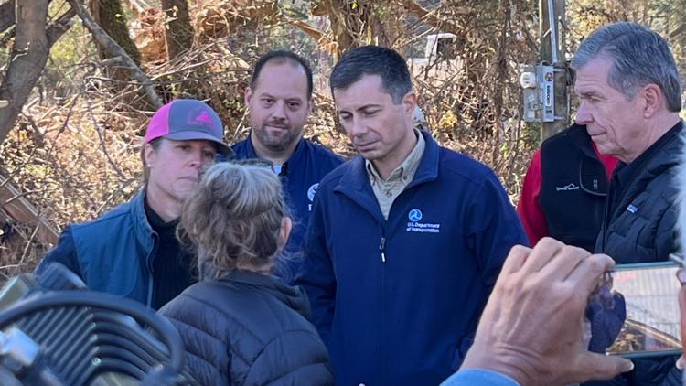 U.S. Secretary of Transportation surveys roadway damage in North Carolina, East Tennessee