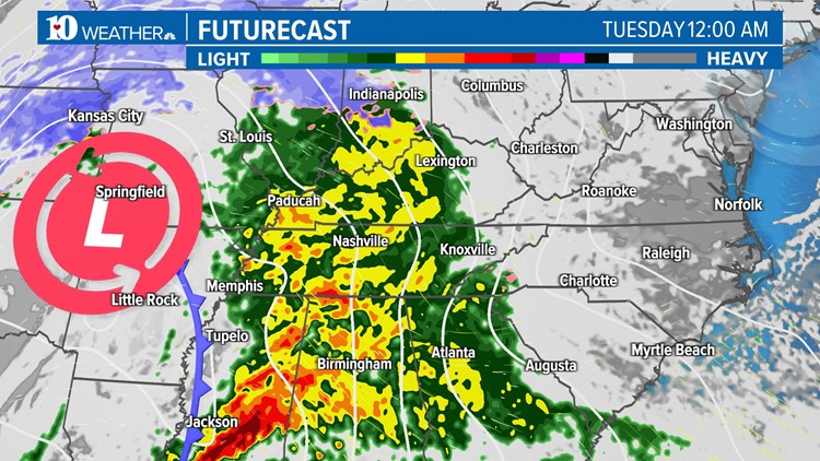 Another round of heavy rainfall and powerful winds take over Tuesday