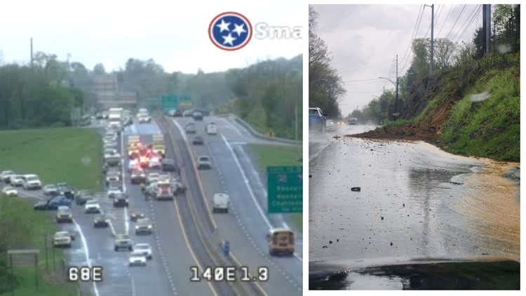 Several traffic issues reported along I-40 and Chapman Highway after heavy rain