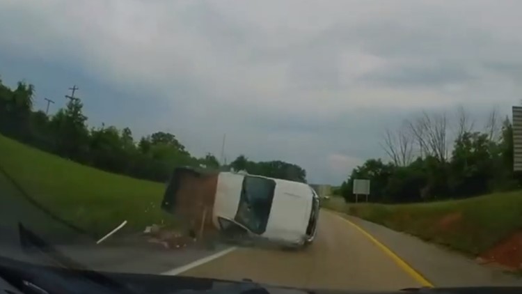 Dashcam video shows officers hit & flip a truck during wrong-way chase down I-40 and I-81 in Jefferson Co.