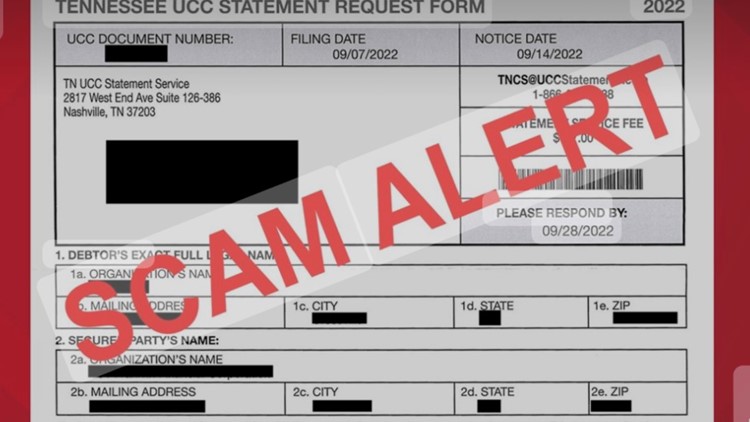 TN Secretary of State warns about mail scam that appears to require people pay for a UCC-1 statement