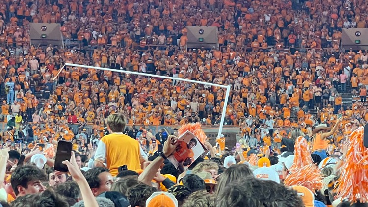 Vol fans celebrate historic win over Alabama by rushing Neyland, tearing down goalposts