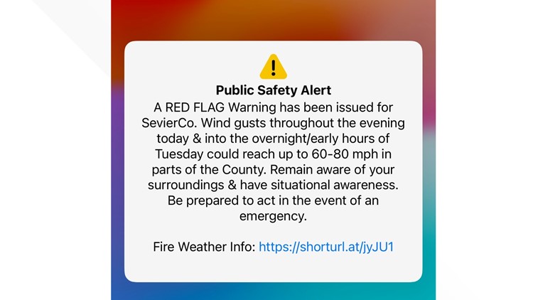 Sevier County sends out Red Flag Warning to phones to alert people of fire danger