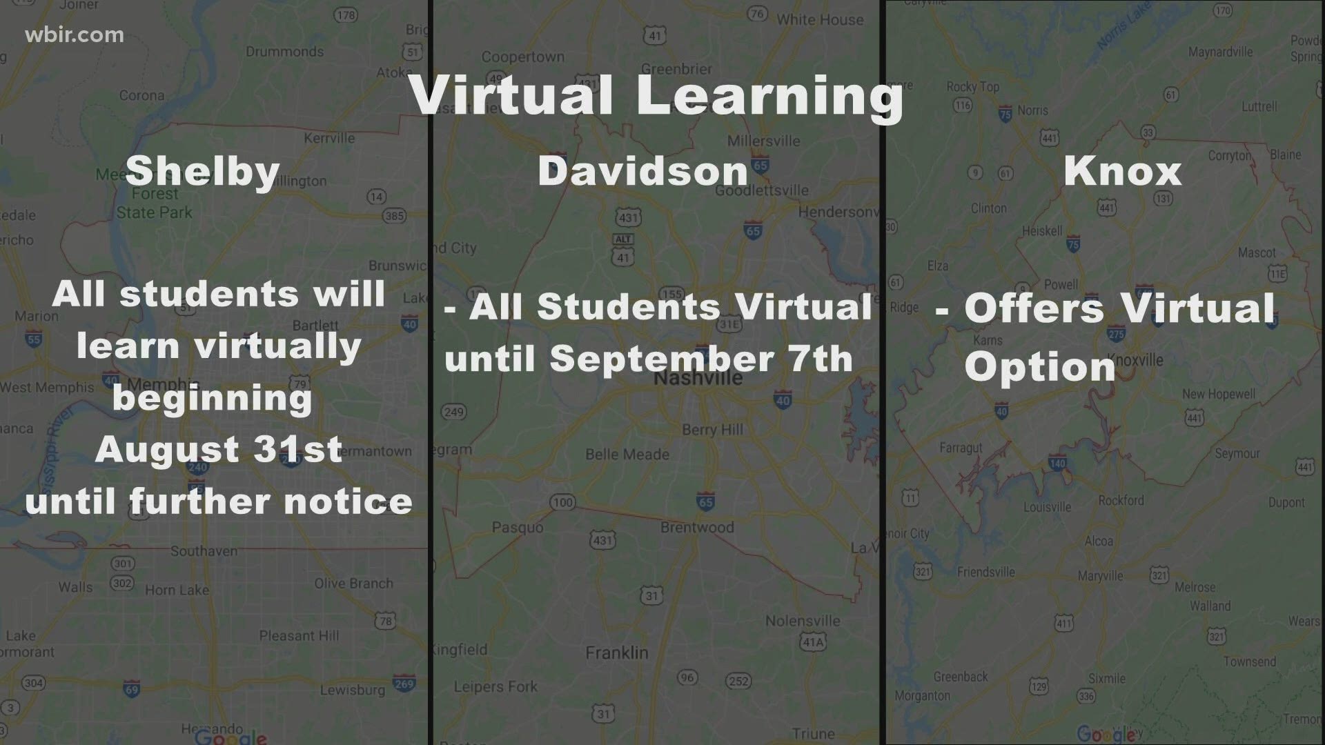 We're taking a look at the reopening plans for three of Tennessee's biggest school districts: Shelby, Davidson and Knox County schools.