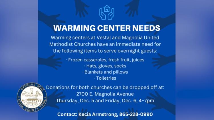 2 Knox County warming centers need donations of food, clothes and bedding