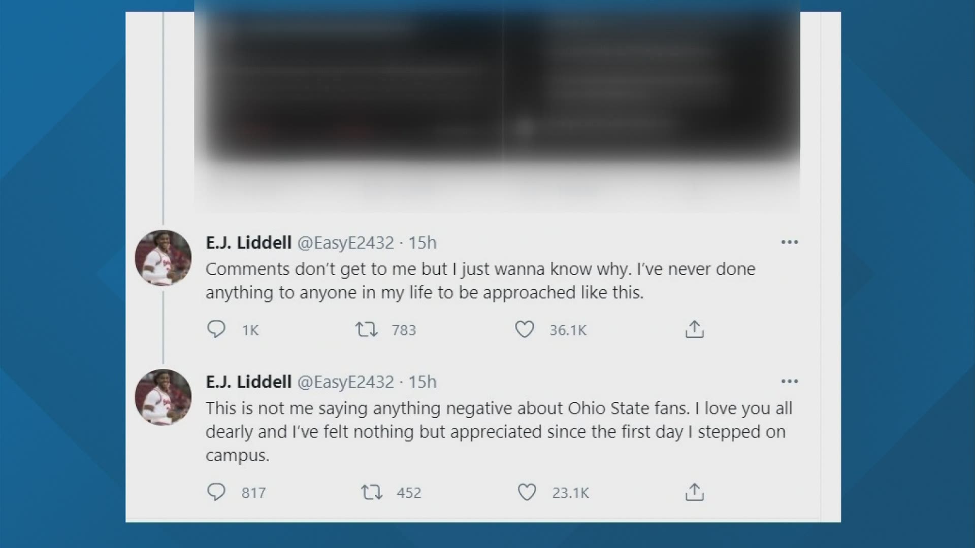 Liddell received the threats after the Buckeyes lost to Oral Roberts in the NCAA Tournament.