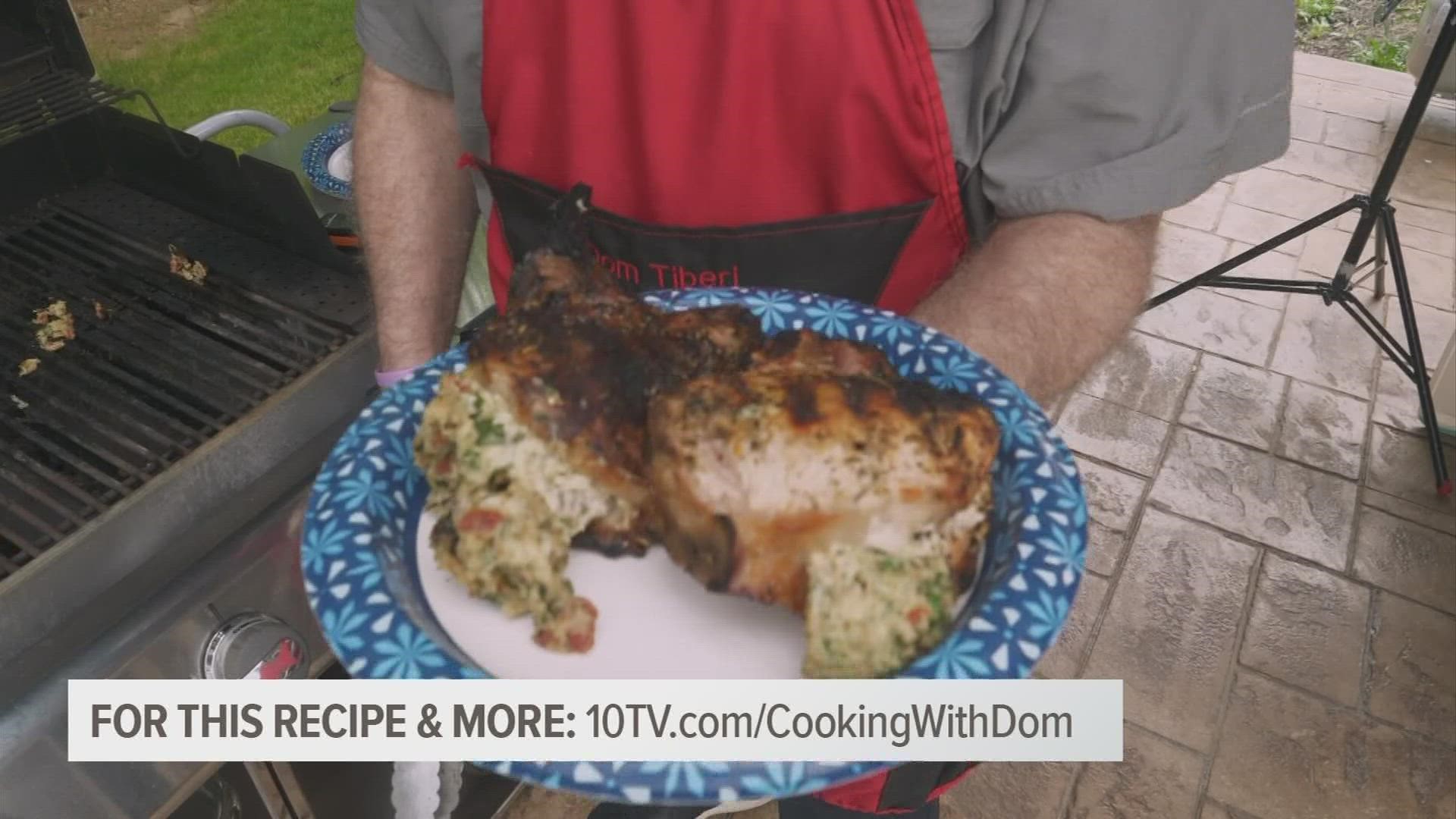Watch as Dom works his magic at the grill with these delicious stuffed pork chops.
