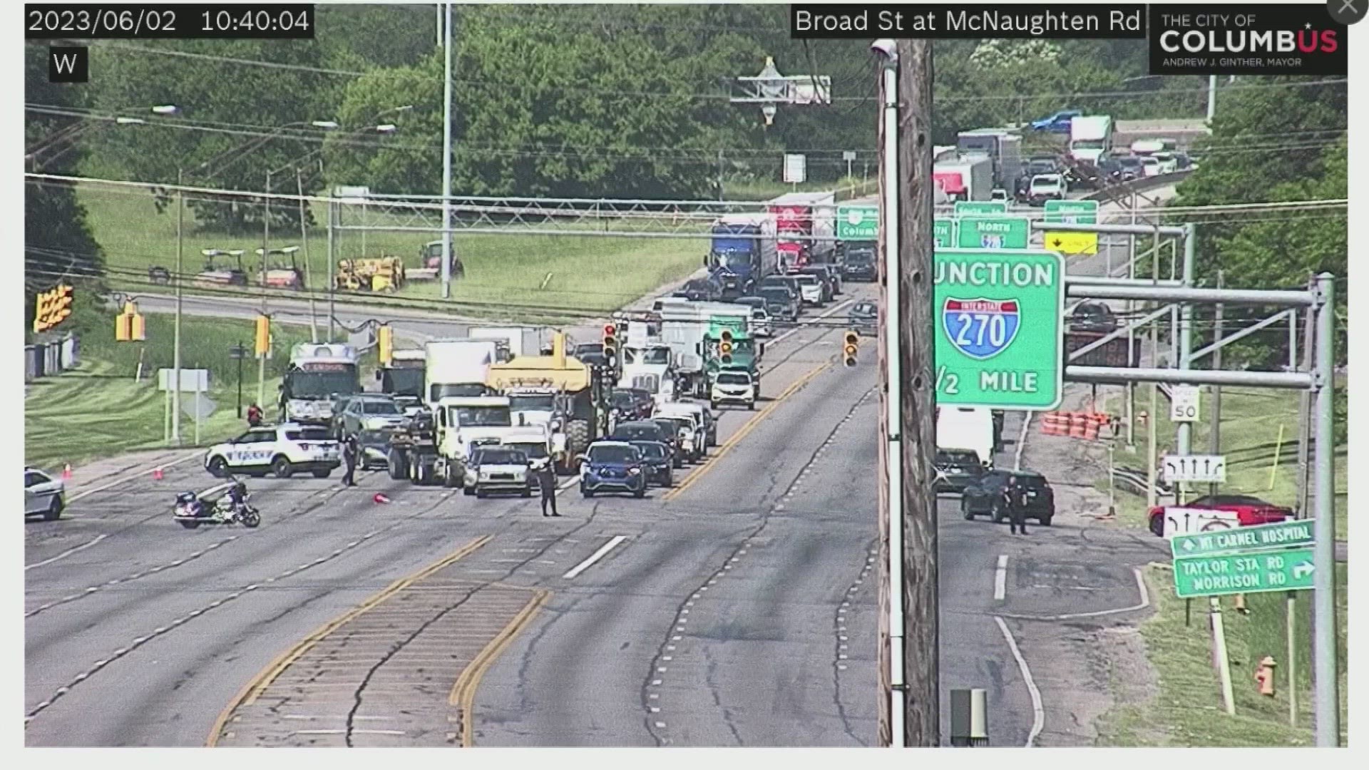 The ramp from Interstate 270 North and South to OH-16 is closed at East Broad Street.