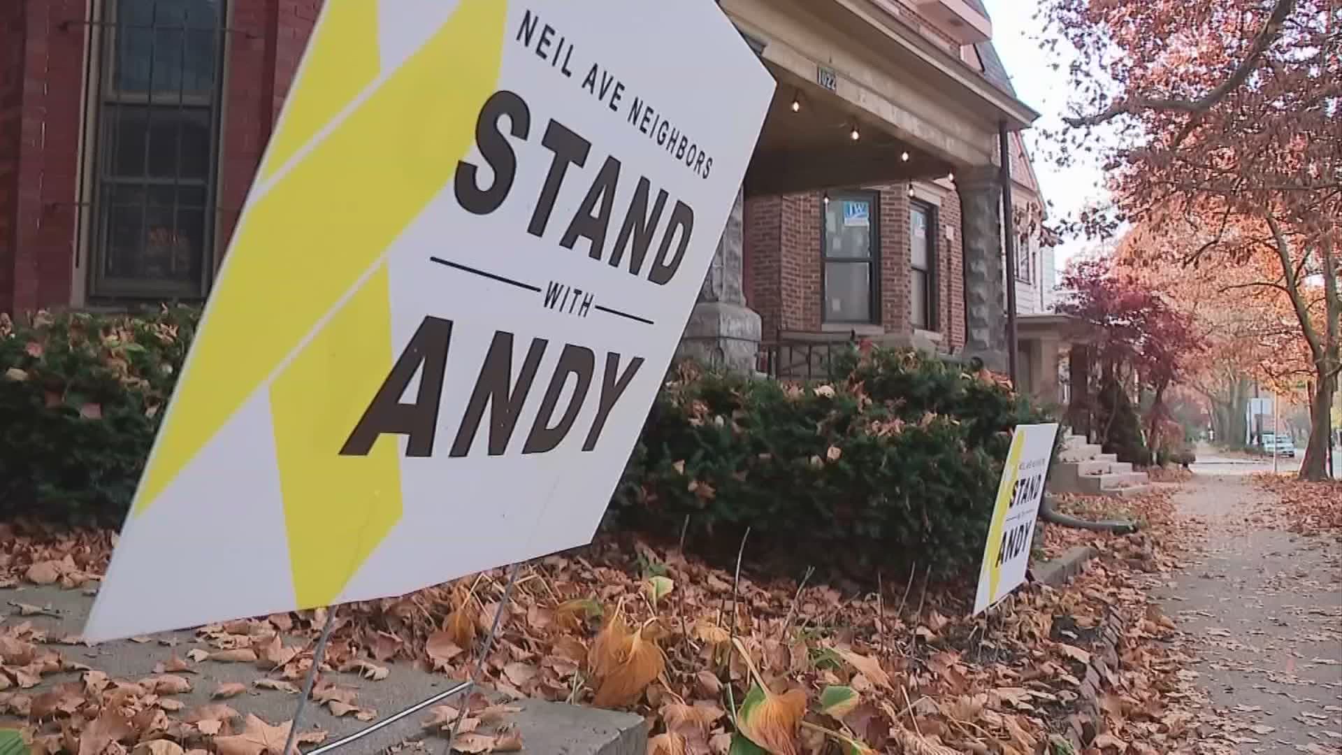 Neighbors along Neil Avenue started a sign campaign to show support for Andy, who has sarcoma.