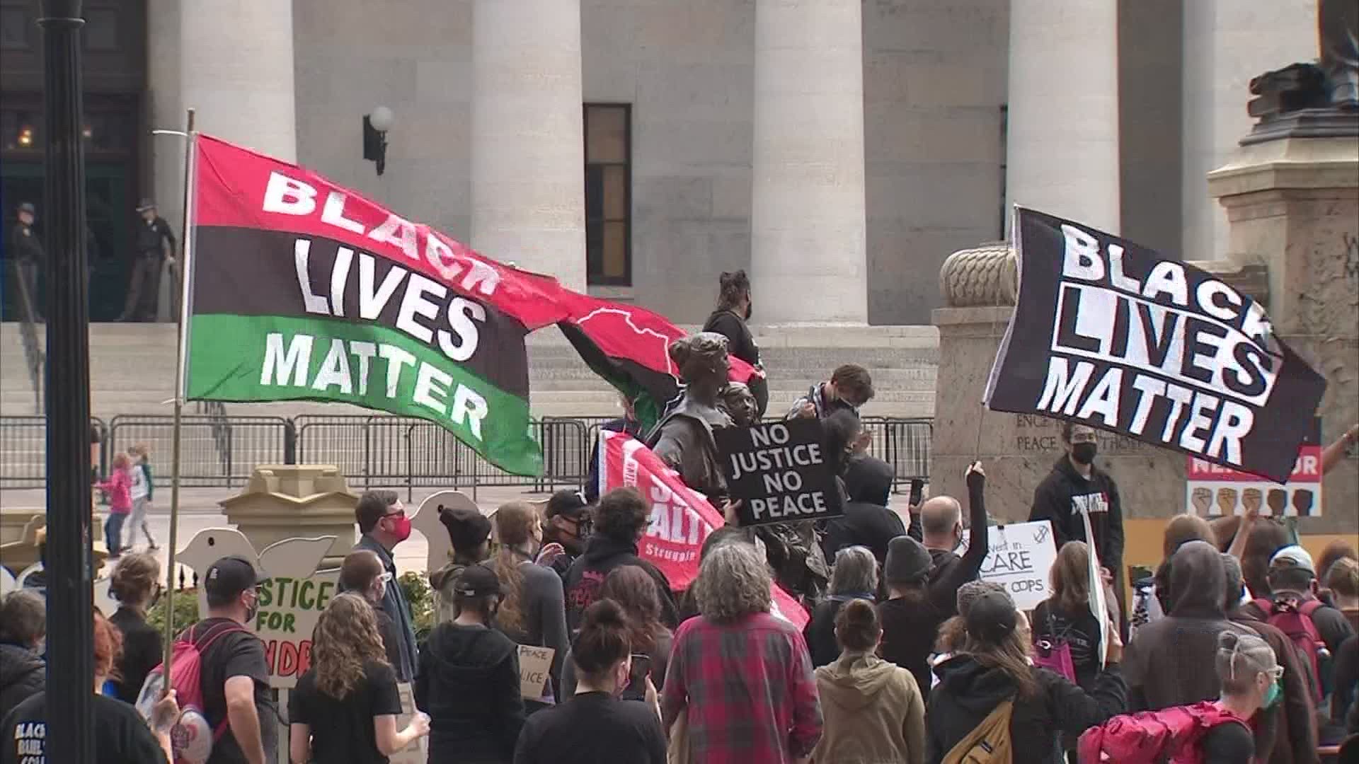 The protest started around noon at the Statehouse.