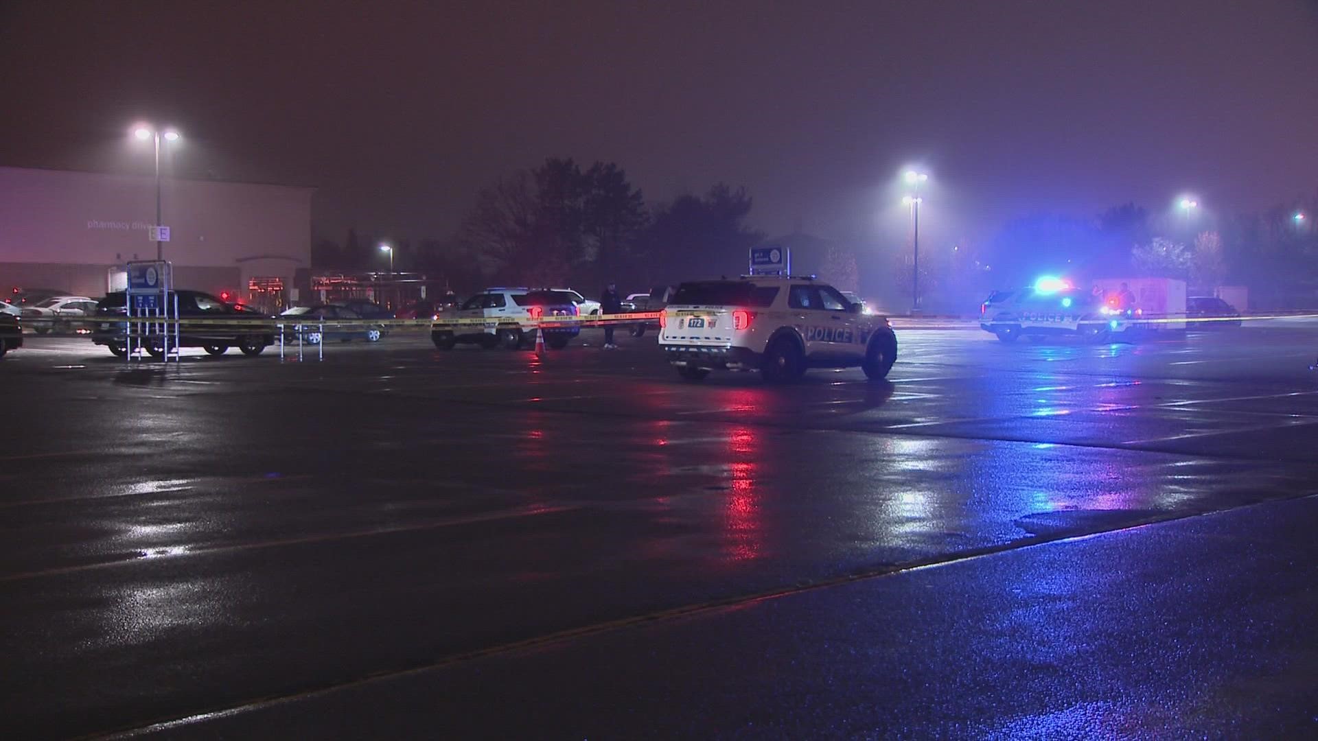 Police said a person shot at a vehicle in the parking lot.