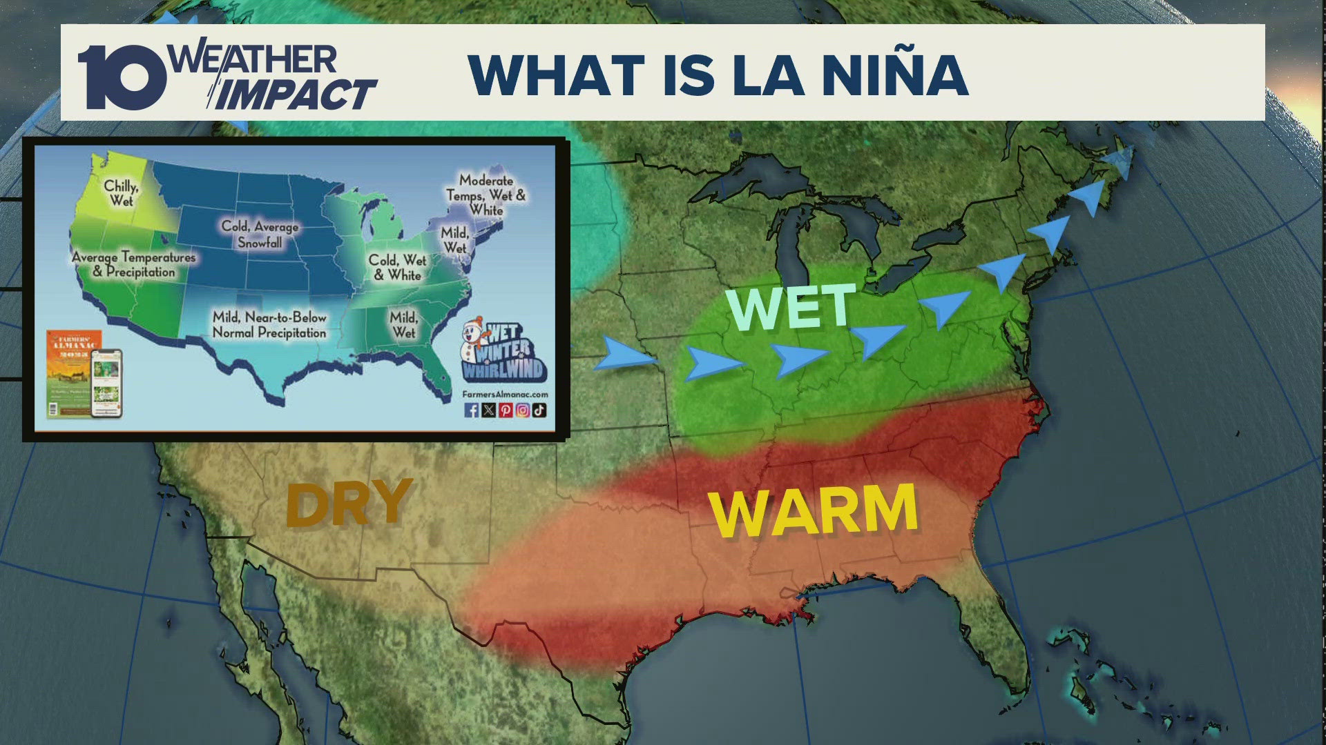 Specifically, the almanac points to the mountainous regions of New England and the Northeast to get the most snow.