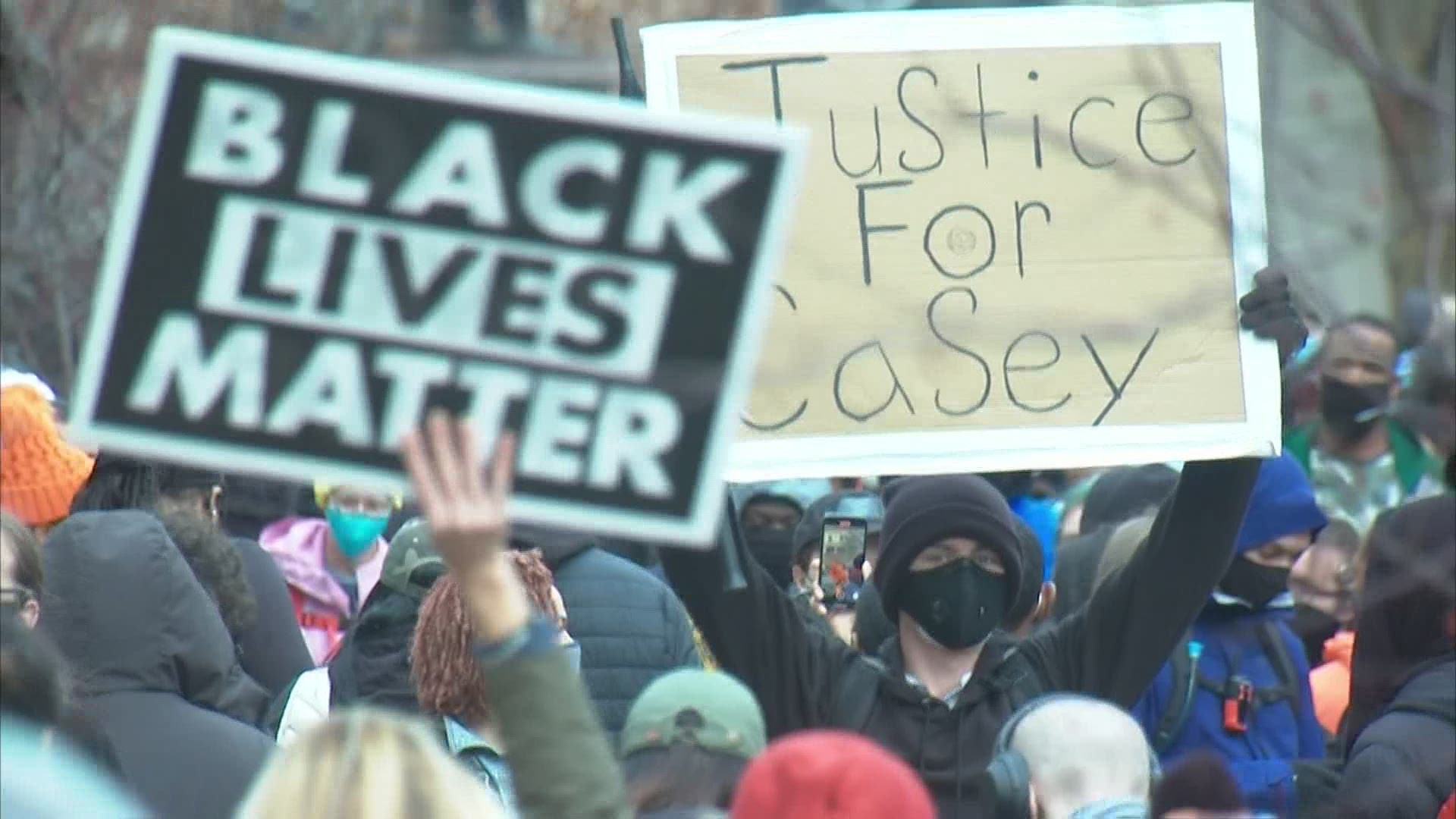 People gathering near the Ohio Statehouse demanding answers regarding the death of Casey Goodson Jr.