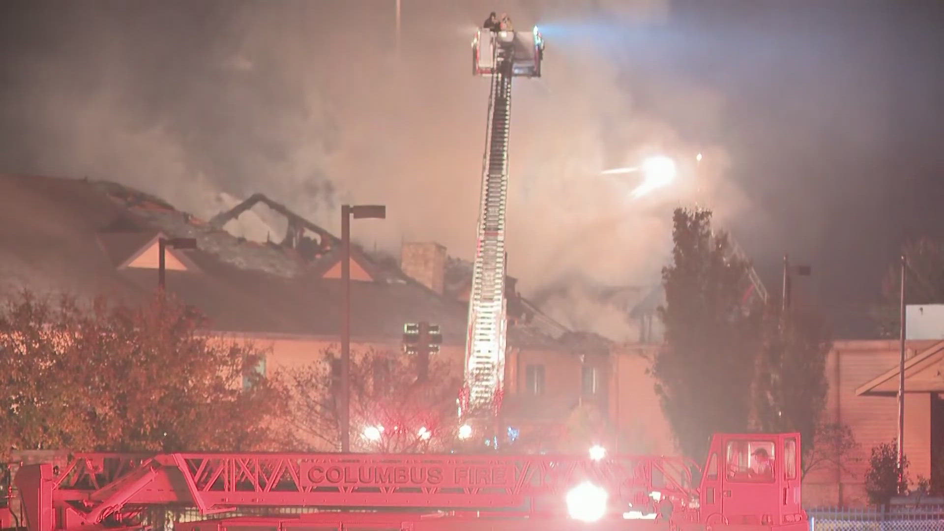 Crews are battling a large fire at an abandoned water park in east Columbus Monday morning.