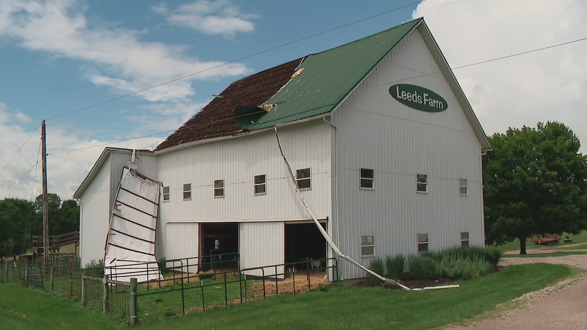 The brunt of the damage in the area occurred at Leeds Farm where part of the barn was ripped off.