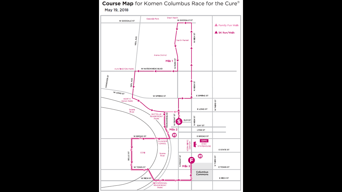 Komen Columbus Race for the Cure Schedule, course map, road closures