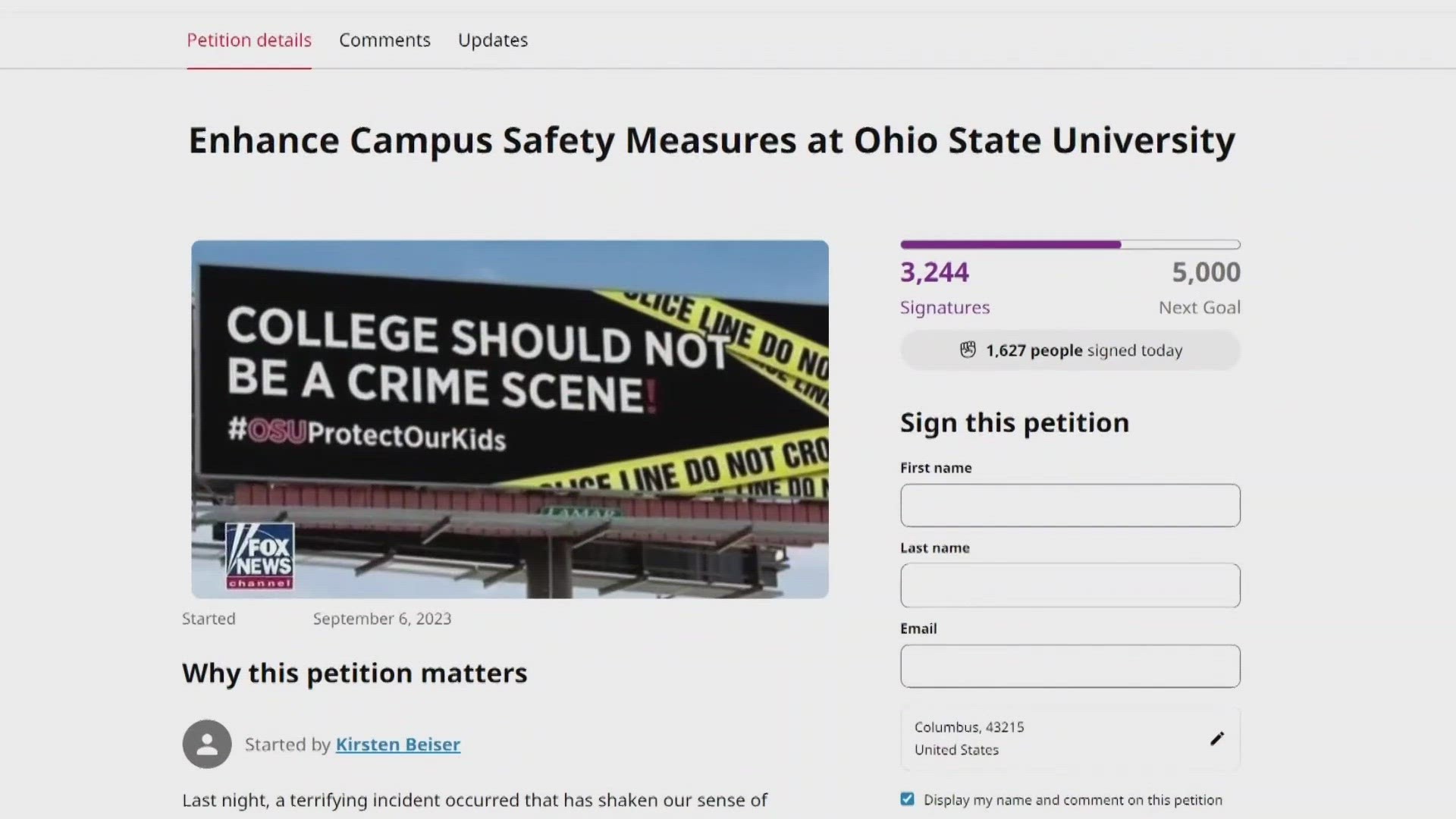 The petition was created after a student was robbed at gunpoint earlier this week.