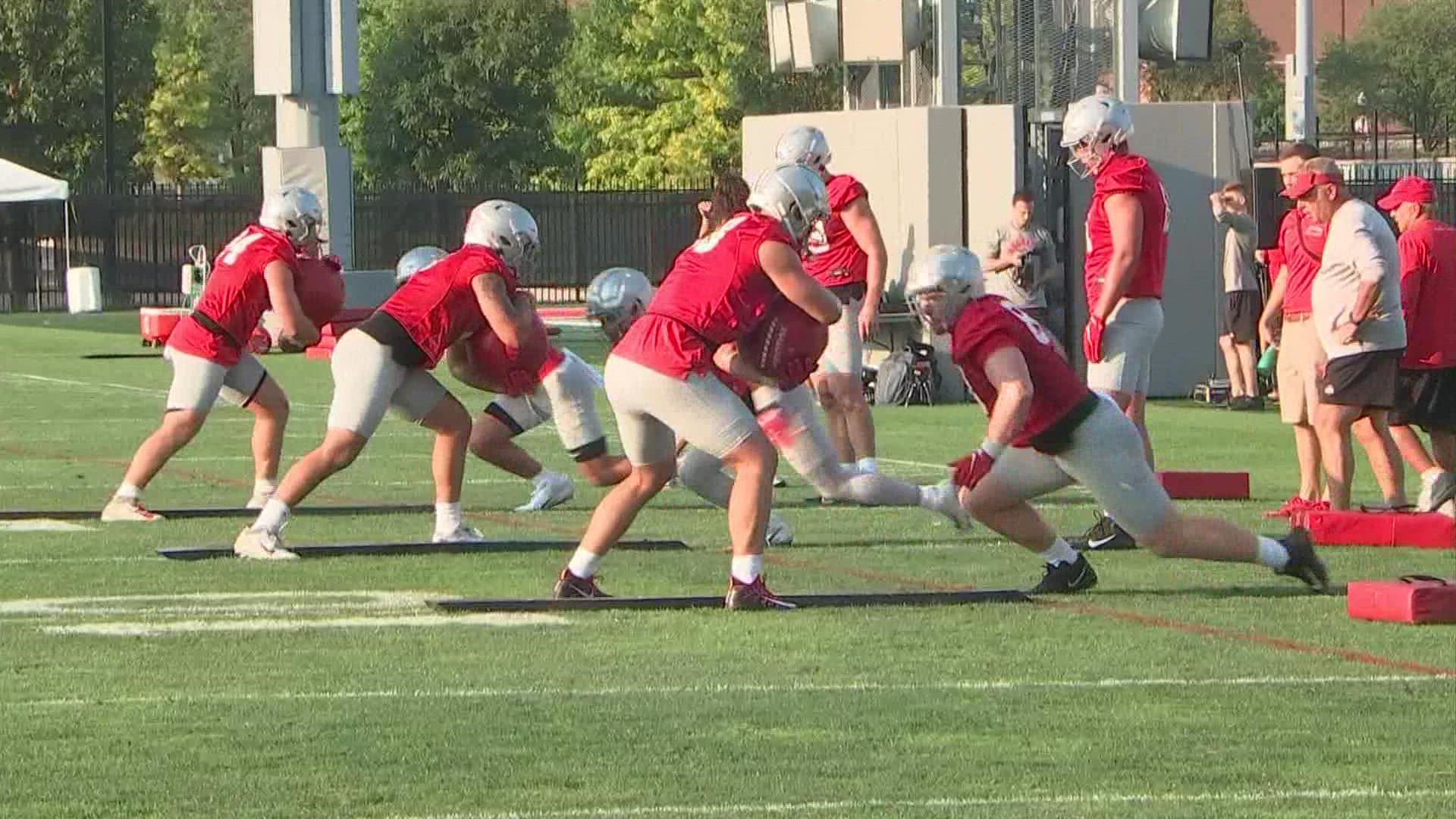 Third-year Ohio State coach Ryan Day on Wednesday opened a preseason camp for the first time without a good idea of who’s going to start at quarterback.