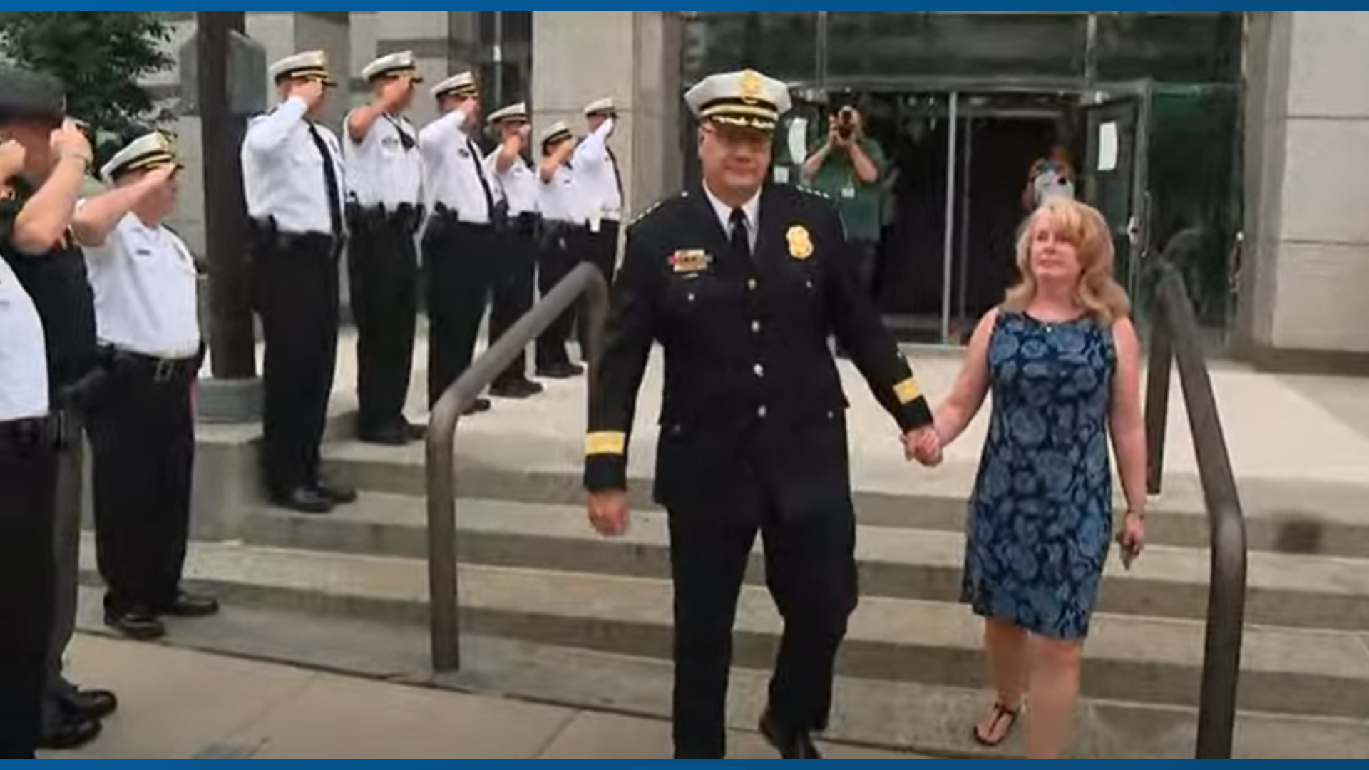 After serving 33 years with the Columbus police, Mike Woods handed over his badge and walked out of the division's headquarters one last time on Friday.