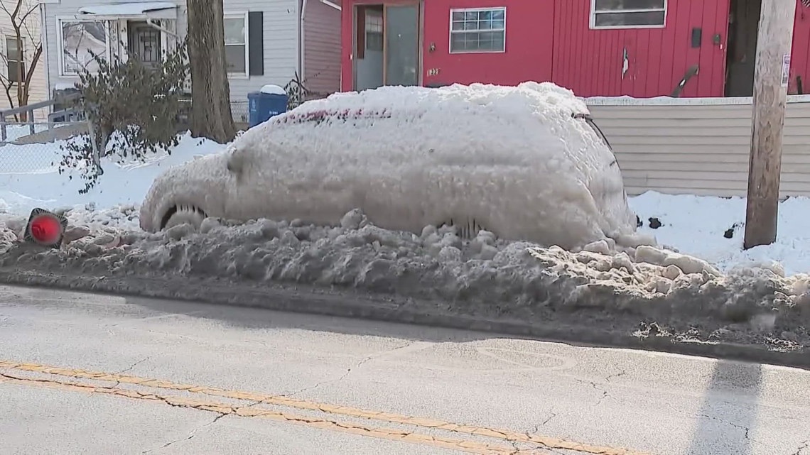 Cars frozen in ice more than a week after Columbus snowstorm, water main breaks