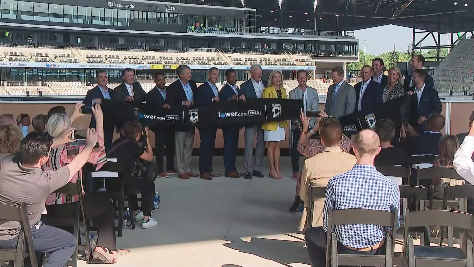 The Columbus Crew held a ceremonial ribbon cutting to recognize the opening of Lower.com Field ahead of the first game this weekend.