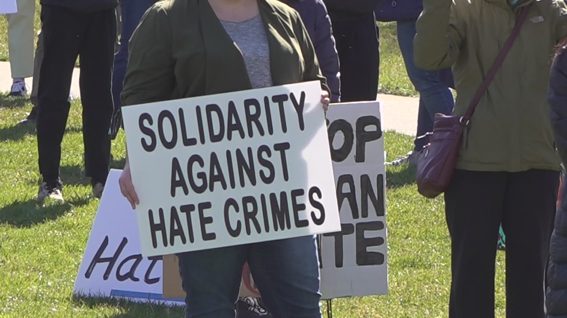 A group gathered in Bicentennial Park Saturday morning to call for a stop to Asian-American hate.