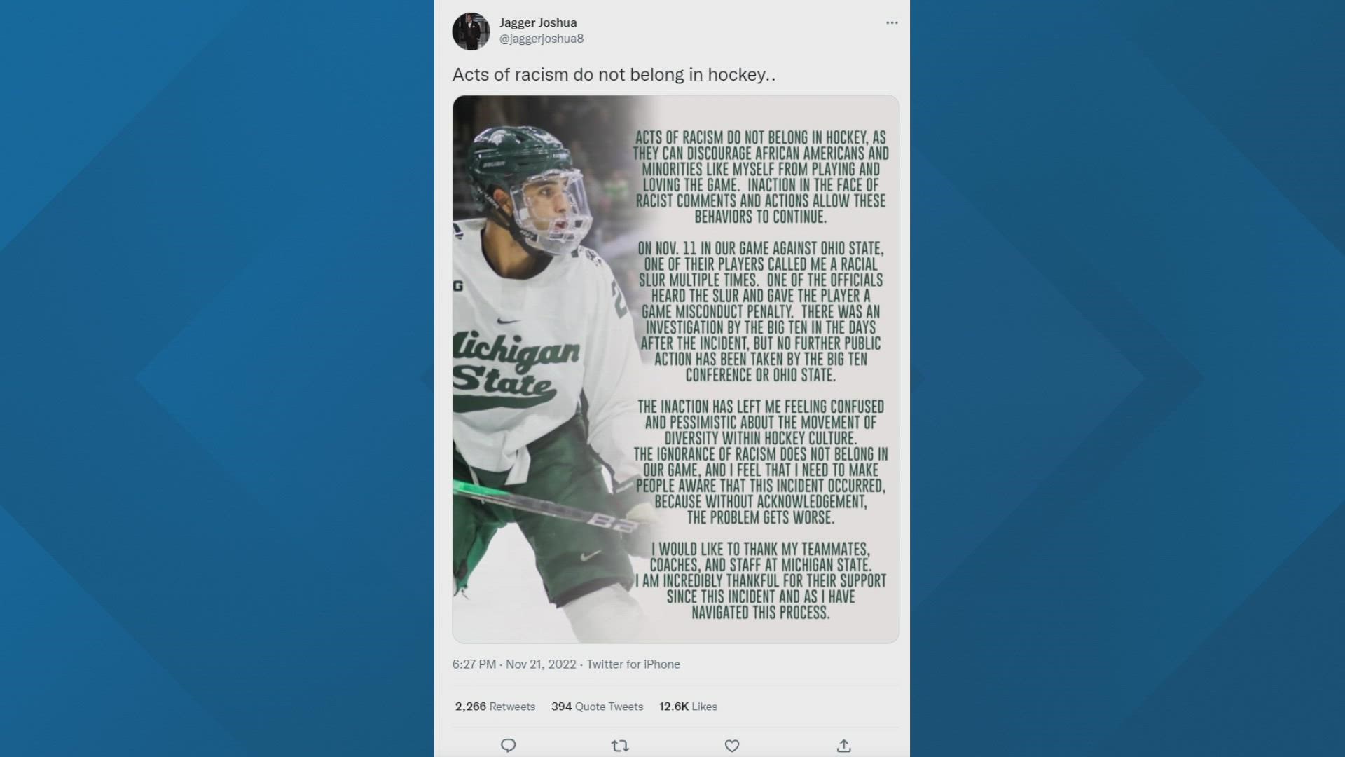Ohio State University hockey player accused of using racial slur