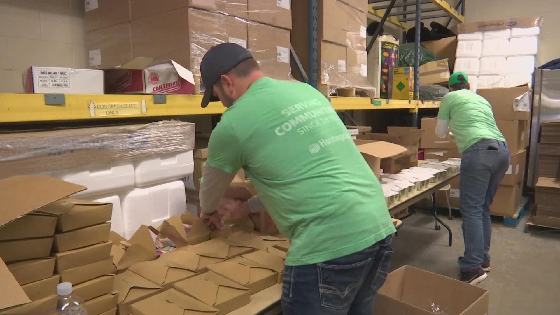 Volunteers are packing 4,500 blizzard boxes of meals for senior citizens to prepare for the winter.