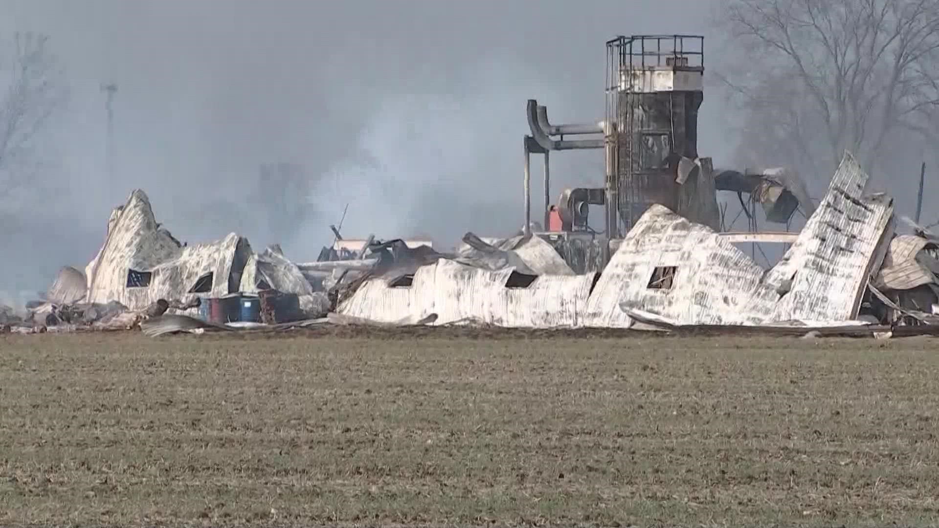 Crews from nearly a dozen departments responded to a large fire that broke out at a woodworking facility in Plain City early Tuesday morning.