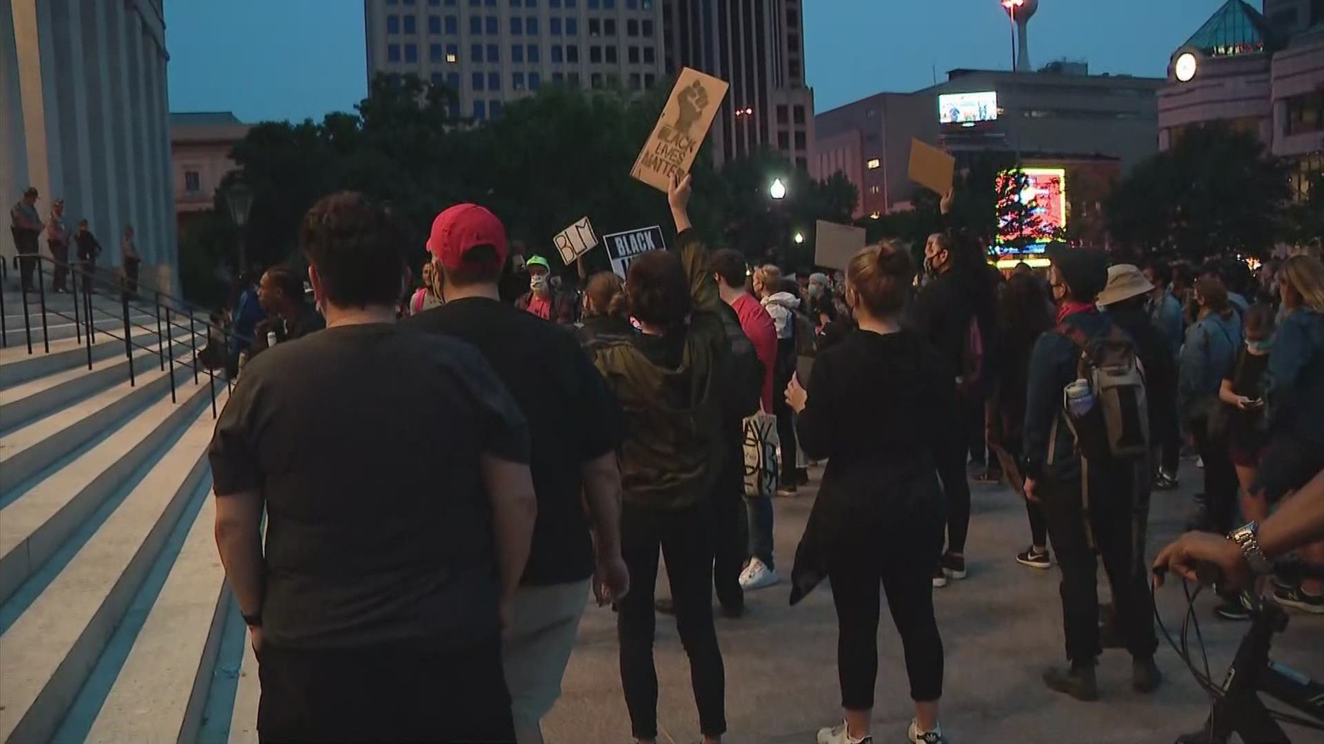 Protesters gather in downtown Columbus after a grand jury did not indict anyone in the death of Breonna Taylor.