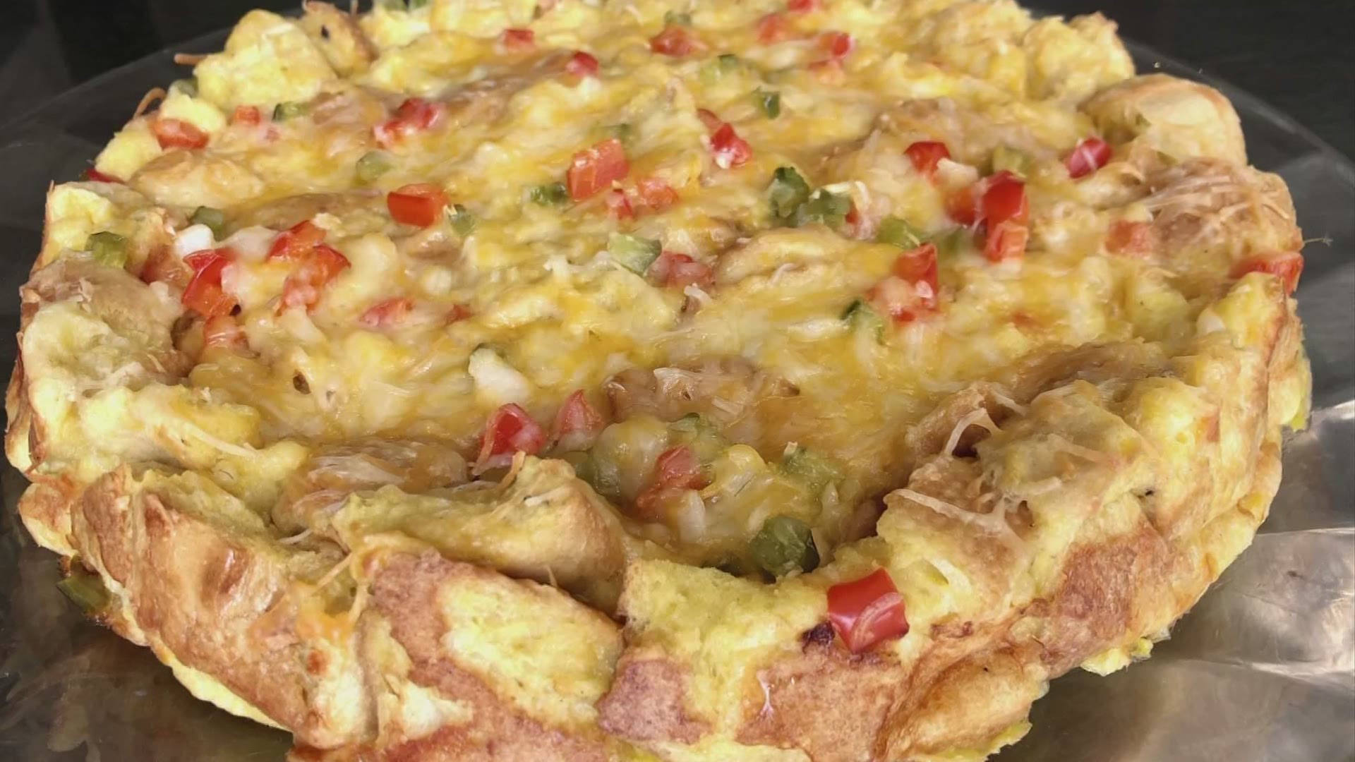 A breakfast strata pairs well with a mimosa.