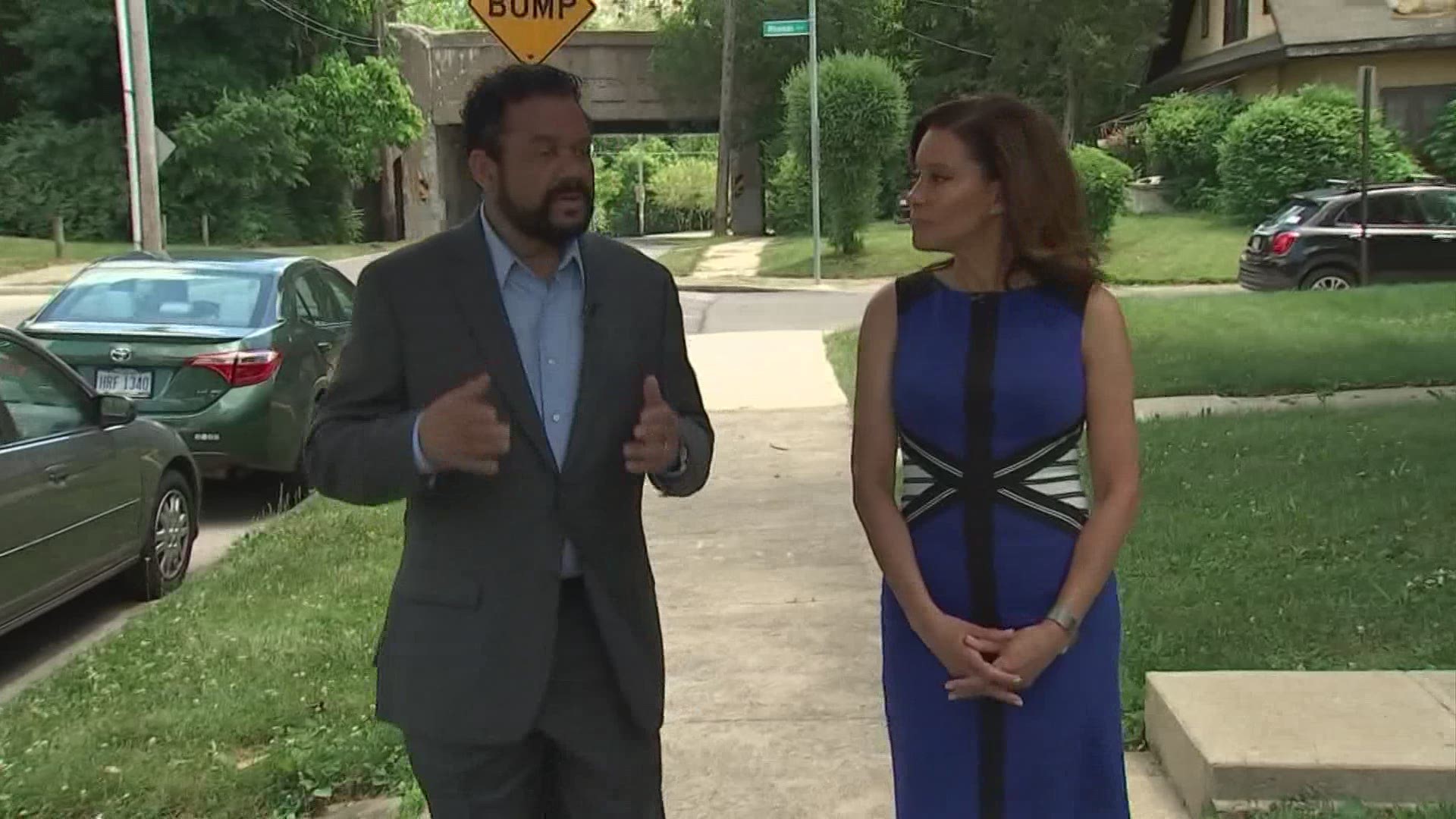 Former 10TV anchor Jerry Revish talks with 10TV's Yolanda Harris.