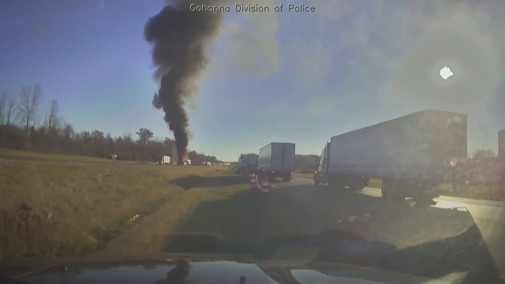 Three Gahanna officers were on their way to training in Zanesville when they saw a plume of smoke and rushed to the scene of the bus crash.