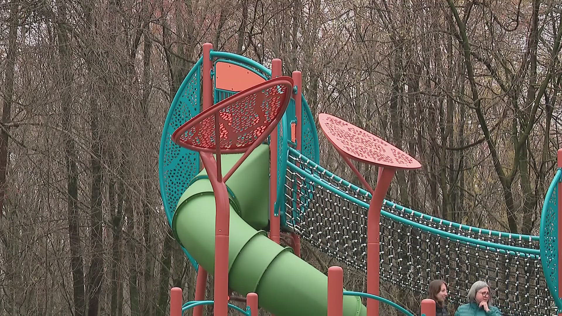 The playground is fully-fenced and has wheelchair accessible equipment and restrooms.
