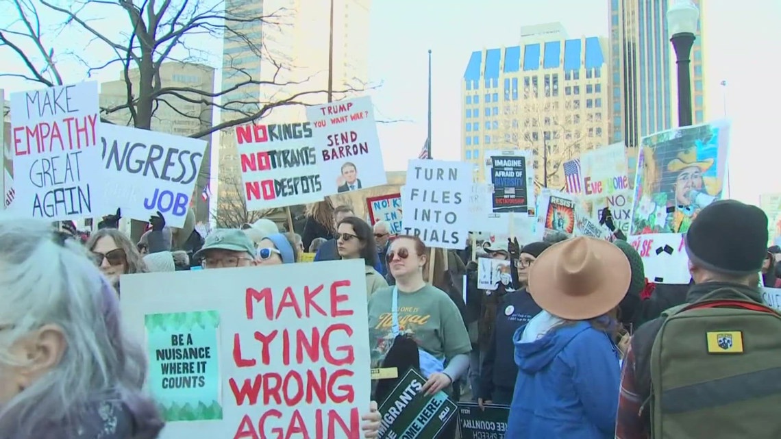 'No Kings' protesters gather at Ohio Statehouse