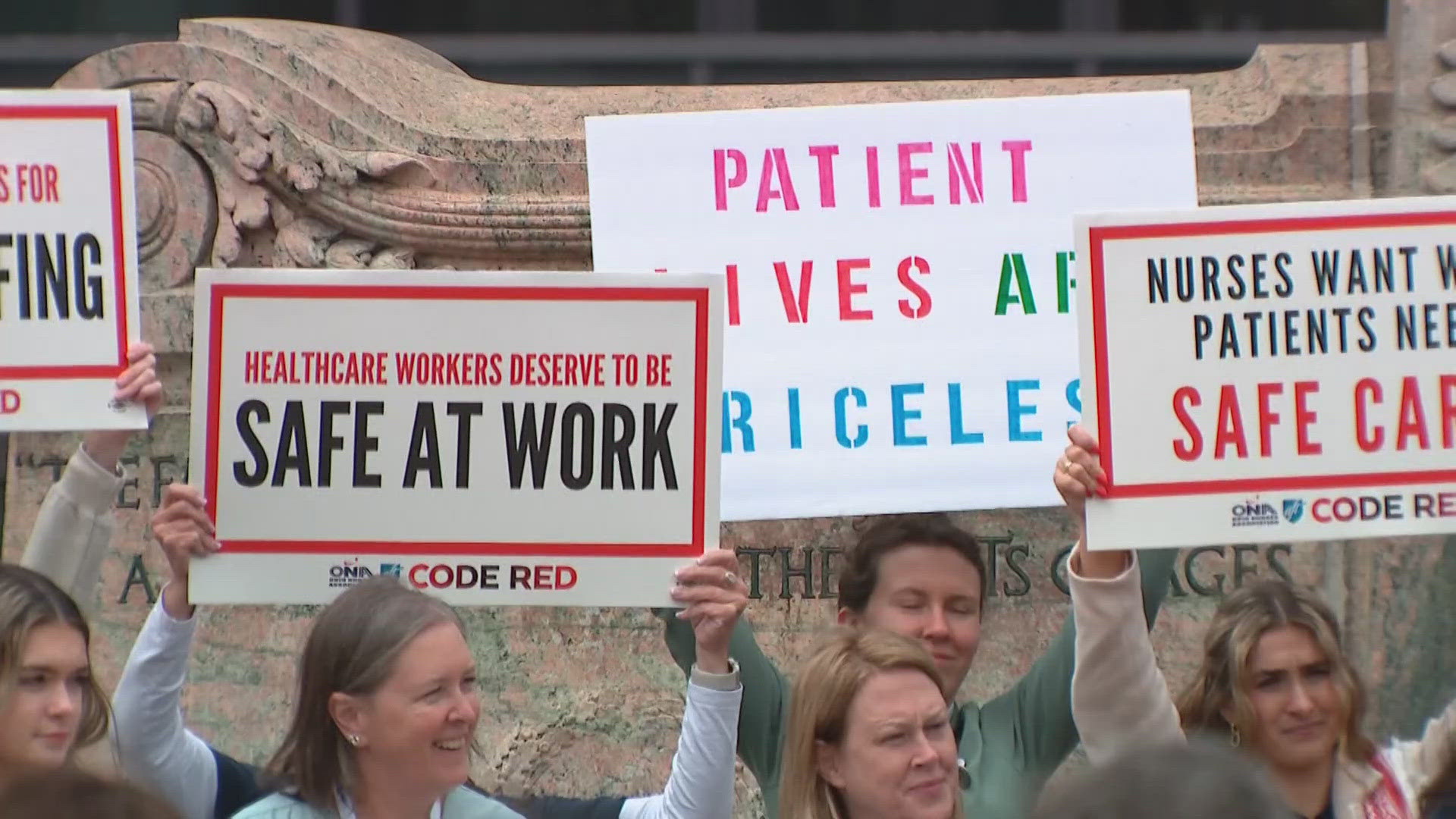 Nurses rallied outside of the Ohio Statehouse on Wednesday in support of House Bill 285, a bill that would require hospitals to establish a staffing plan.