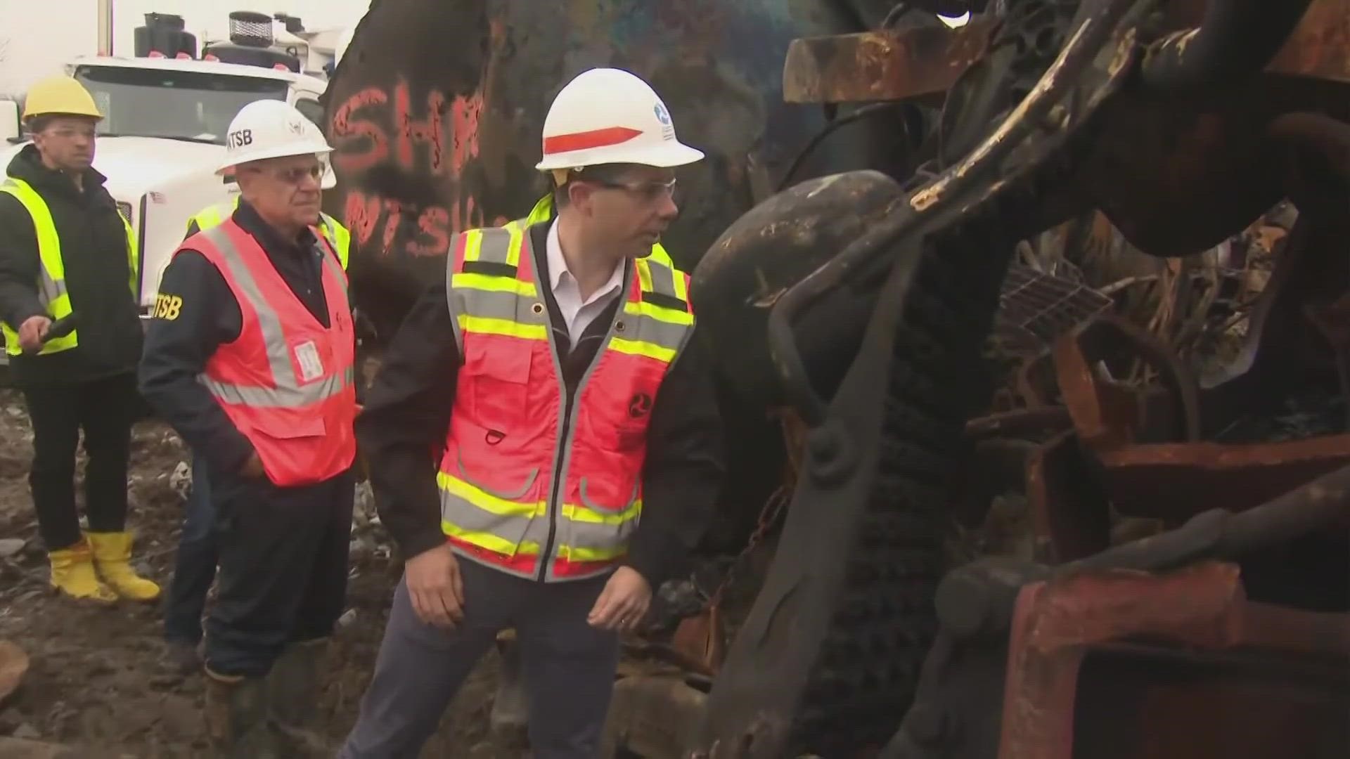 Transportation Secretary Pete Buttigieg visited East Palestine, Ohio, on Thursday to tour the site where a train wrecked nearly three weeks ago.