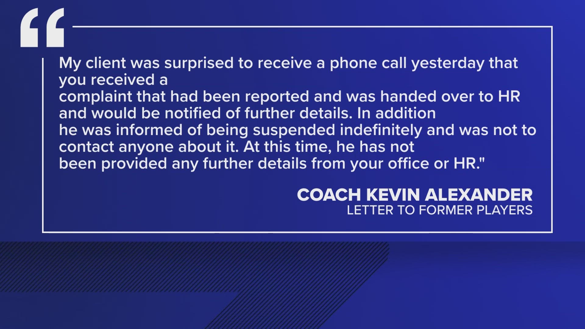 While he did not state the specific reason for the suspension, he listed a timeline of how he was notified by the district.