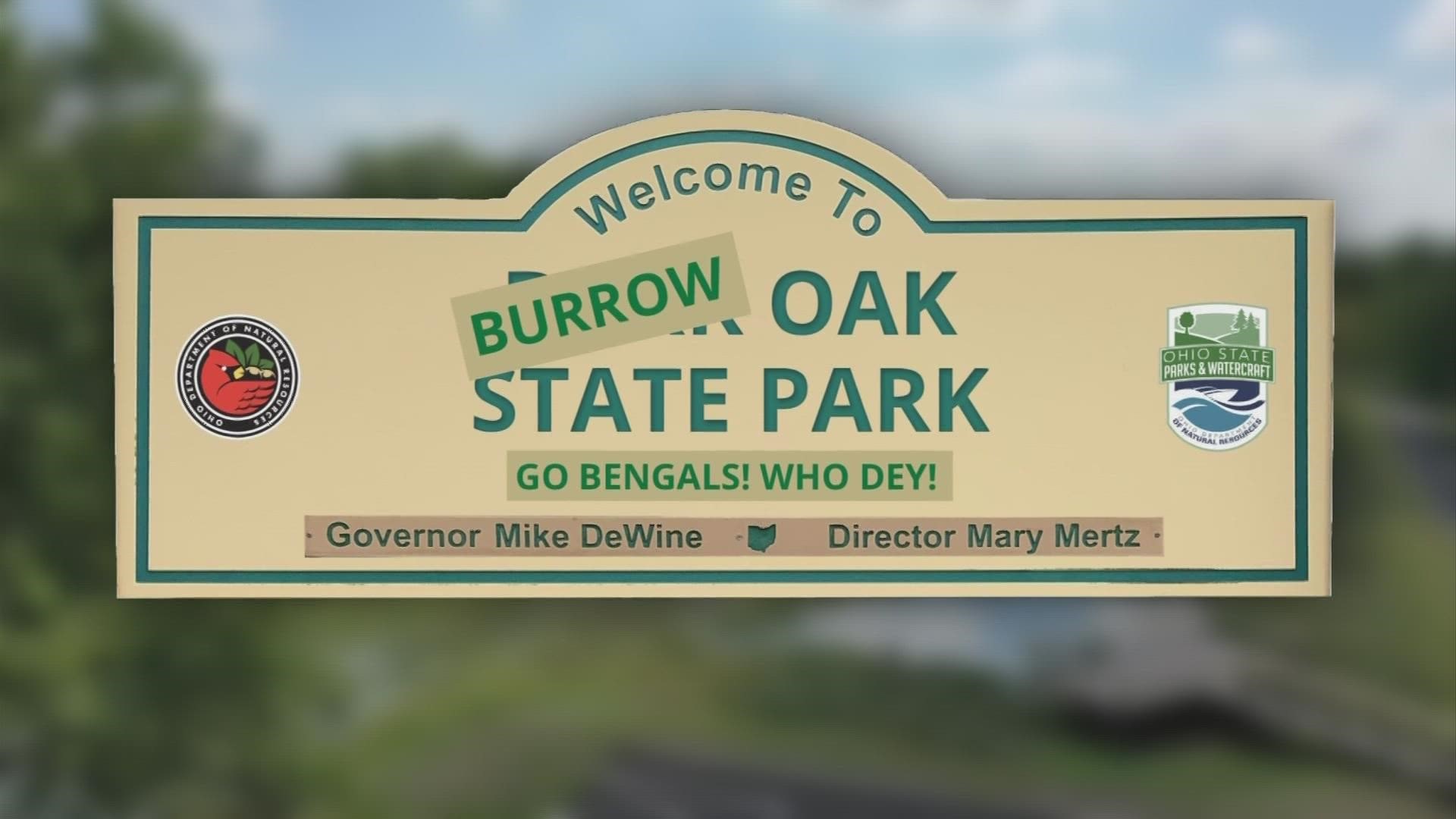 The three parks will now be temporarily referred to as “Burrow Oak State Park," “Evan McPherson Extra Point Creek State Park" and "Ickey Woods State Park."