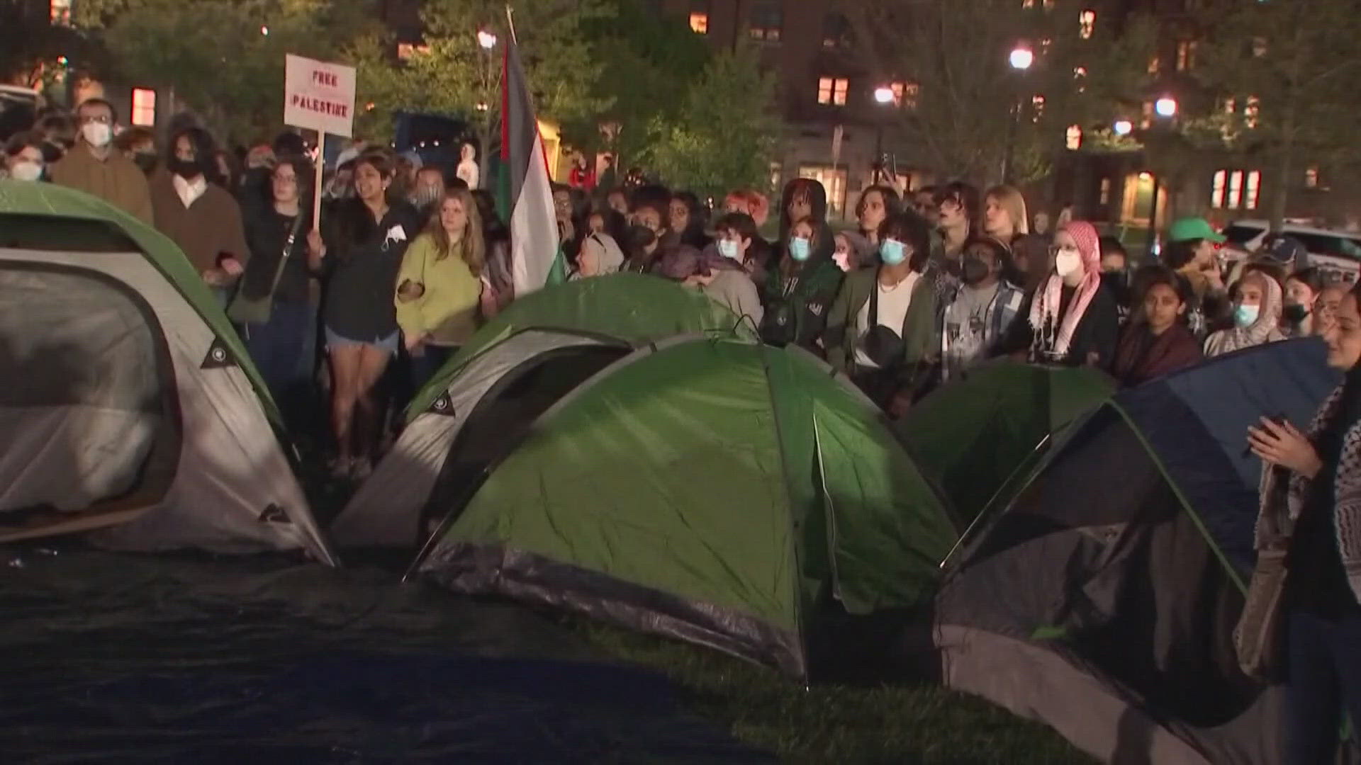 A large crowd of people gathered on campus Thursday evening to support Palestine and called for a ceasefire in the ongoing Israel-Hamas war.